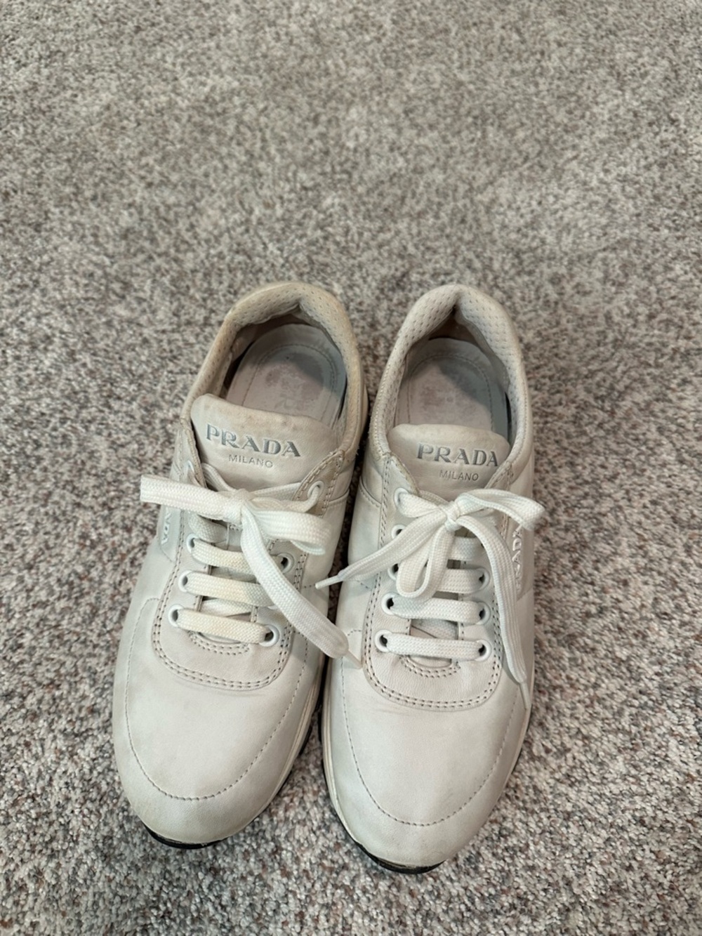 WORN Prada Milano White Leather Sneakers size 7 women’s